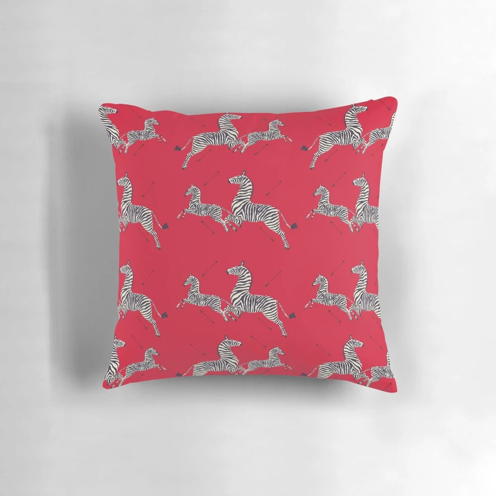 Scalamandré zebra patterned pillow inspired by the film The Royal Tenenbaums
