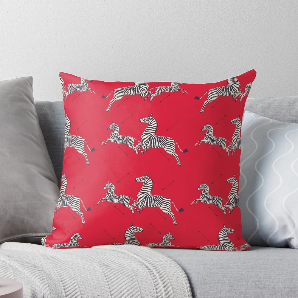 Scalamandré zebra patterned pillow inspired by the film The Royal Tenenbaums