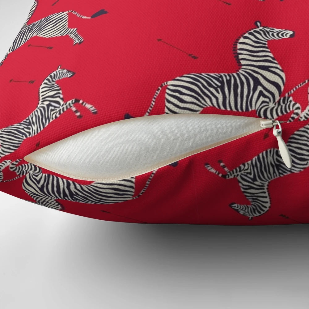 Scalamandré zebra patterned pillow inspired by the film The Royal Tenenbaums