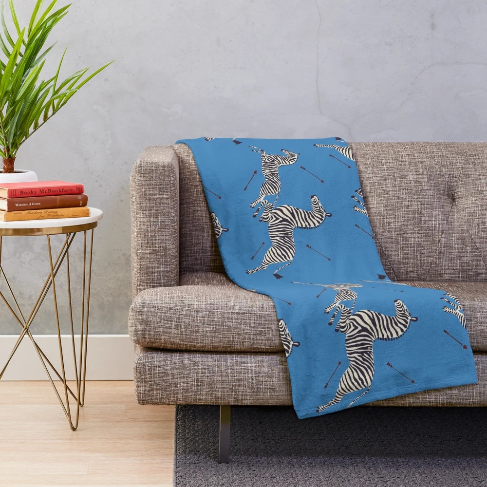 Scalamandré zebra print plush blanket inspired by The Royal Tenenbaums