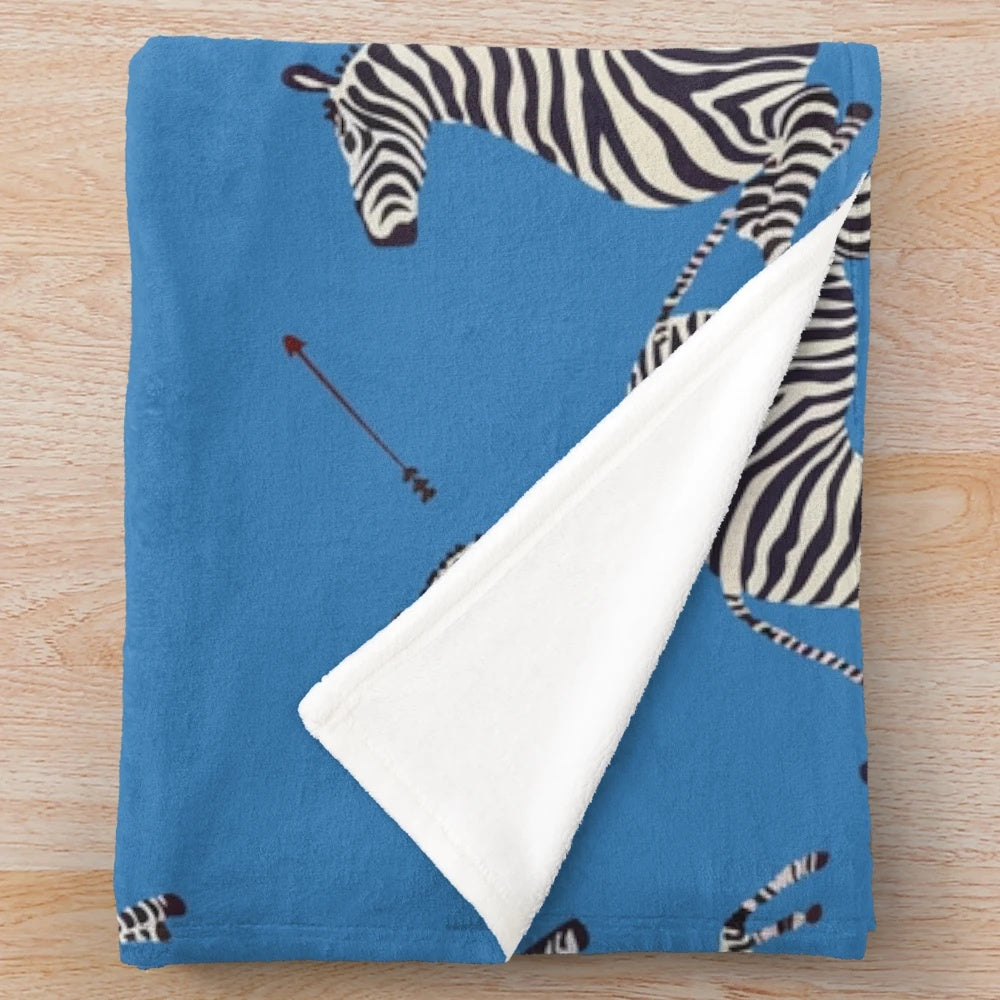Scalamandré zebra print plush blanket inspired by The Royal Tenenbaums