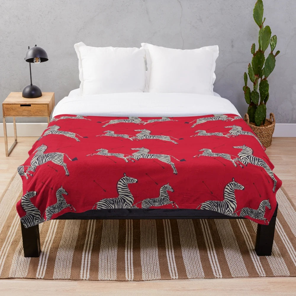 Scalamandré Zebra (Red) Inspired Plush Blanket for Wes Anderson Fans