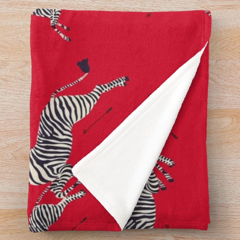 Scalamandré Zebra (Red) Inspired Plush Blanket for Wes Anderson Fans