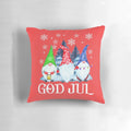 Scandinavian Christmas pillow featuring traditional Nordic gnomes, tomte, and nisse figures.