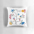 Vibrant Scandinavian folk art inspired pillow with a blue bell flower kurbits design