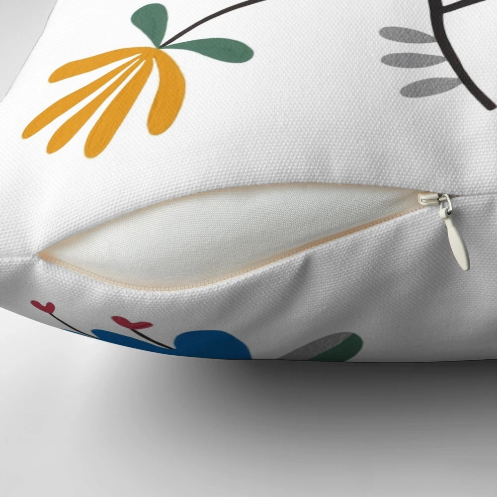 Vibrant Scandinavian folk art inspired pillow with a blue bell flower kurbits design
