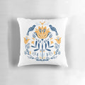 Stylish scandinavian folk art inspired cushion with mustard and blue flower pattern