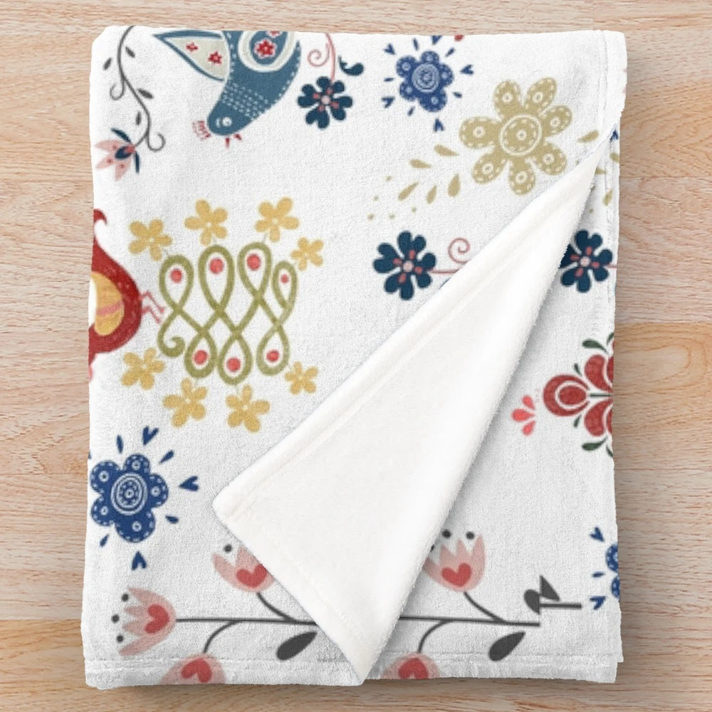 Scandinavian folk art pattern plush blanket for cozy, hygge home