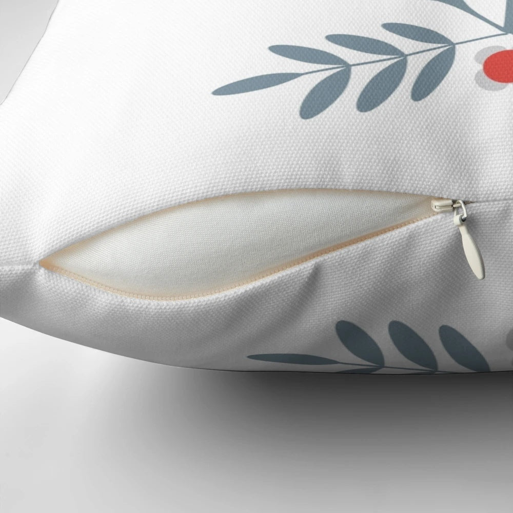 Decorative throw pillow featuring Scandinavian-inspired folk art design with birds and flowers