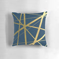 Scandinavian-inspired geometric navy and gold decorative pillow