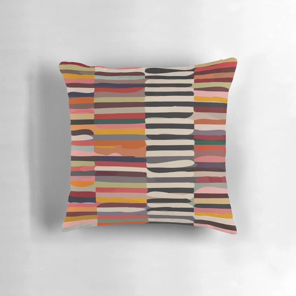 A black and white Scandinavian-inspired geometric pattern pillow with a modern, minimalist design.