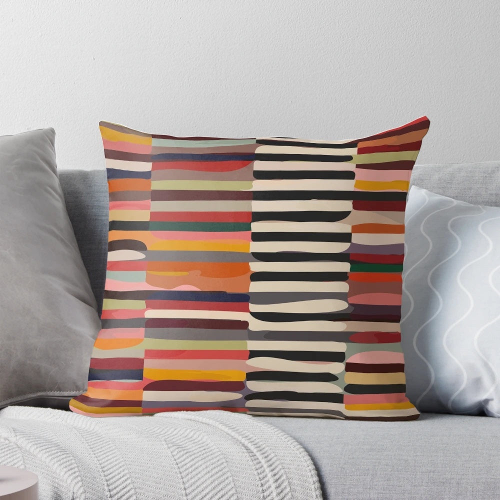 A black and white Scandinavian-inspired geometric pattern pillow with a modern, minimalist design.
