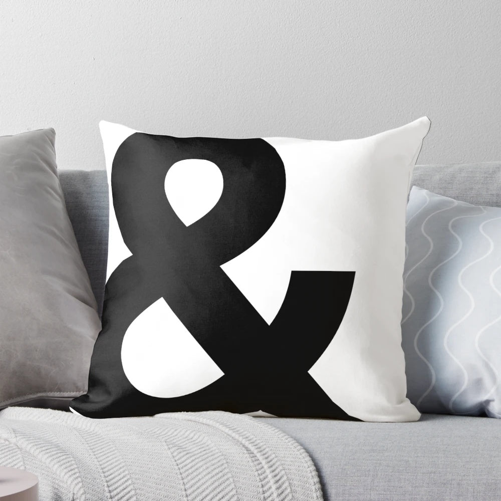 Scandinavian-style black and white ampersand symbol decorative throw pillow