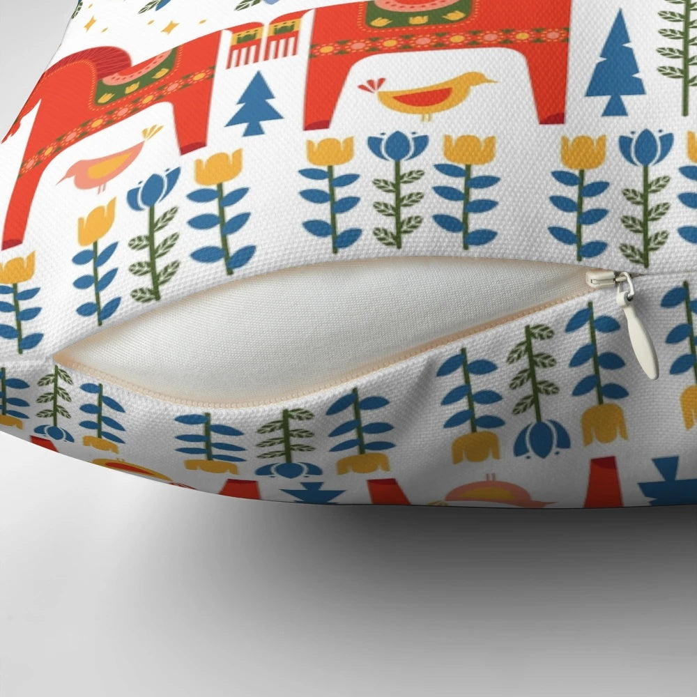 Scandinavian-style Christmas pillow in red and green colors, featuring a cozy and festive design.