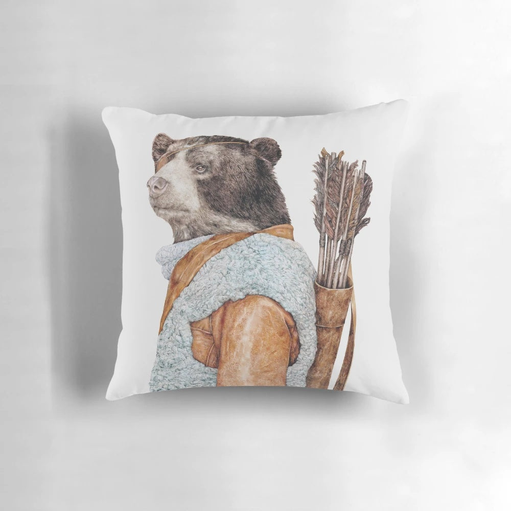 Soft, plush black bear-shaped pillow in a Scandinavian-inspired design for rustic, outdoor-themed home decor
