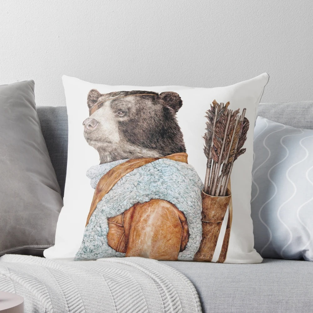 Soft, plush black bear-shaped pillow in a Scandinavian-inspired design for rustic, outdoor-themed home decor
