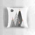 Scandinavian-inspired Nordic mountains design pillow with a minimalist, geometric black and white pattern
