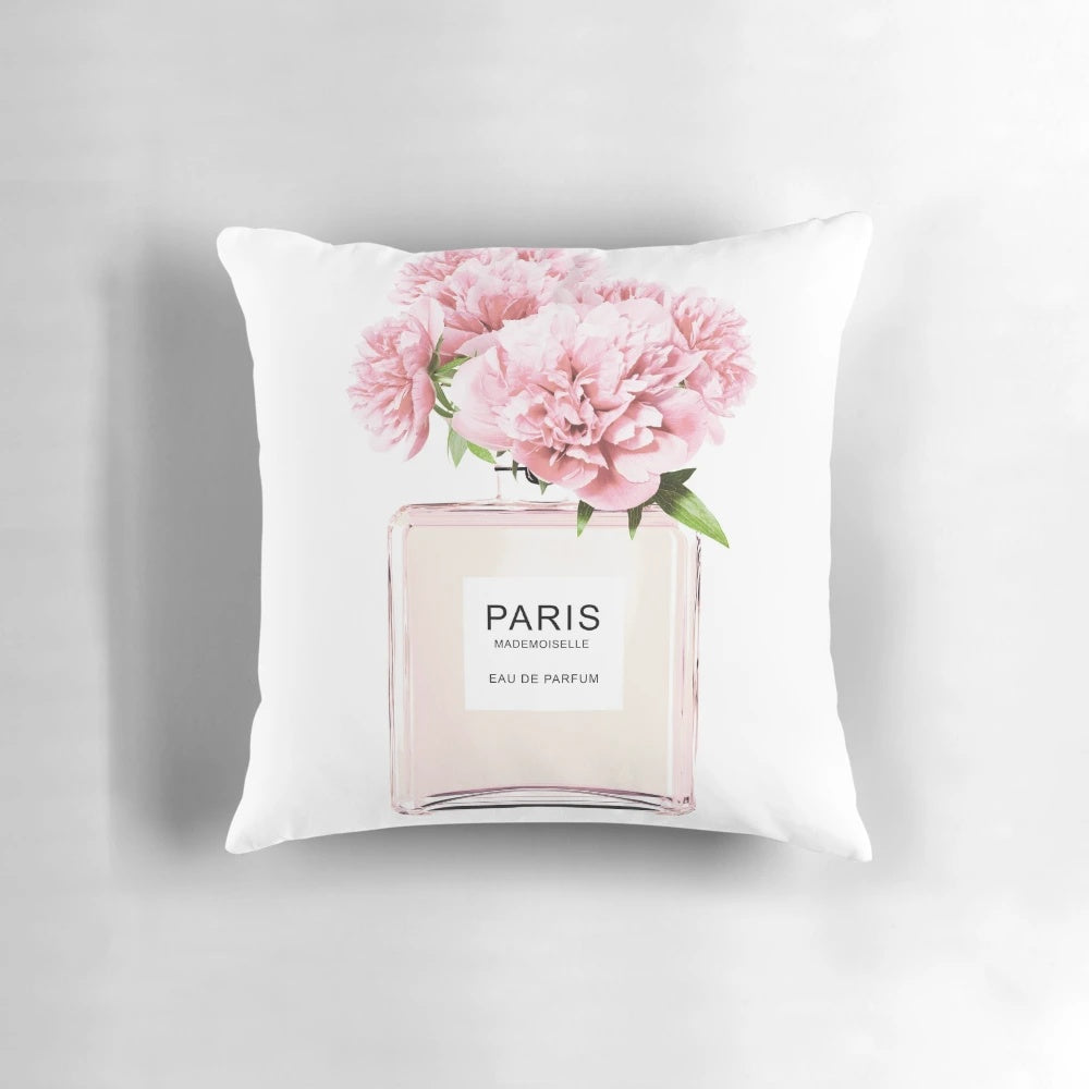 Scandinavian style peony floral print on a modern minimalist throw pillow