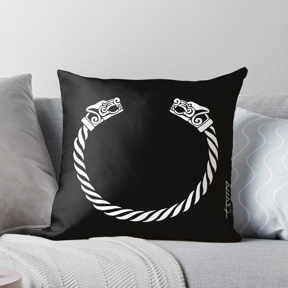 Decorative Viking Armring Wolf Pillow with Scandinavian-inspired Design