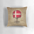 Vibrant throw pillow featuring a nature-inspired tree of life design and the iconic Danish flag, perfect for Scandinavian-style home decor.