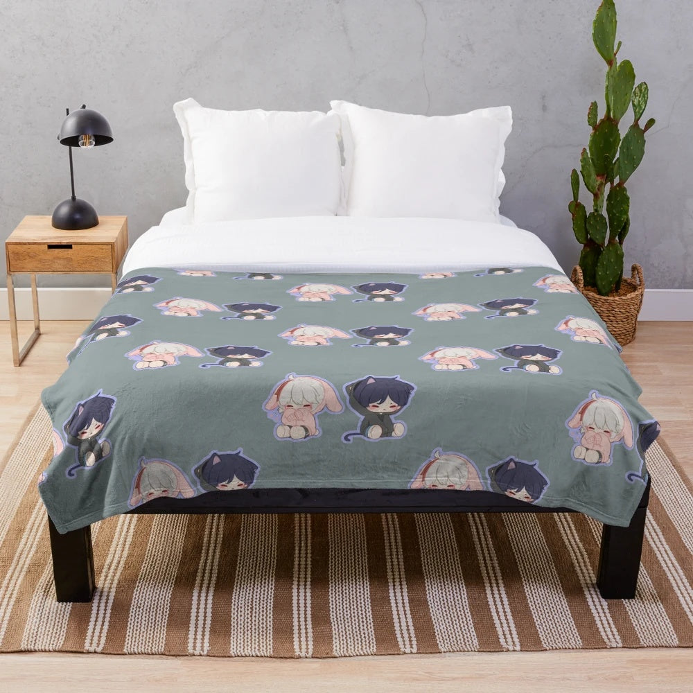 Cozy plush blanket featuring Scaramouche and Kazuha from the popular anime game Genshin Impact