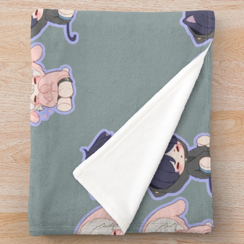 Cozy plush blanket featuring Scaramouche and Kazuha from the popular anime game Genshin Impact