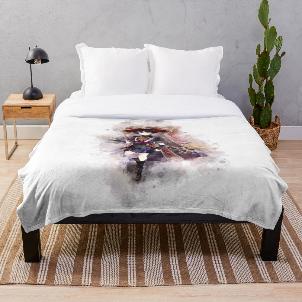 Genshin Impact Scaramouche-inspired plush blanket featuring watercolor art