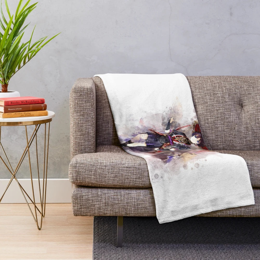Genshin Impact Scaramouche-inspired plush blanket featuring watercolor art
