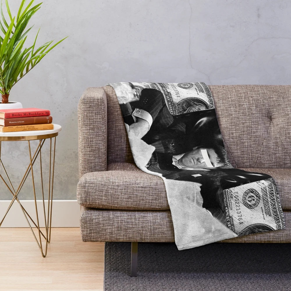 Scarface-inspired plush blanket with black and white design