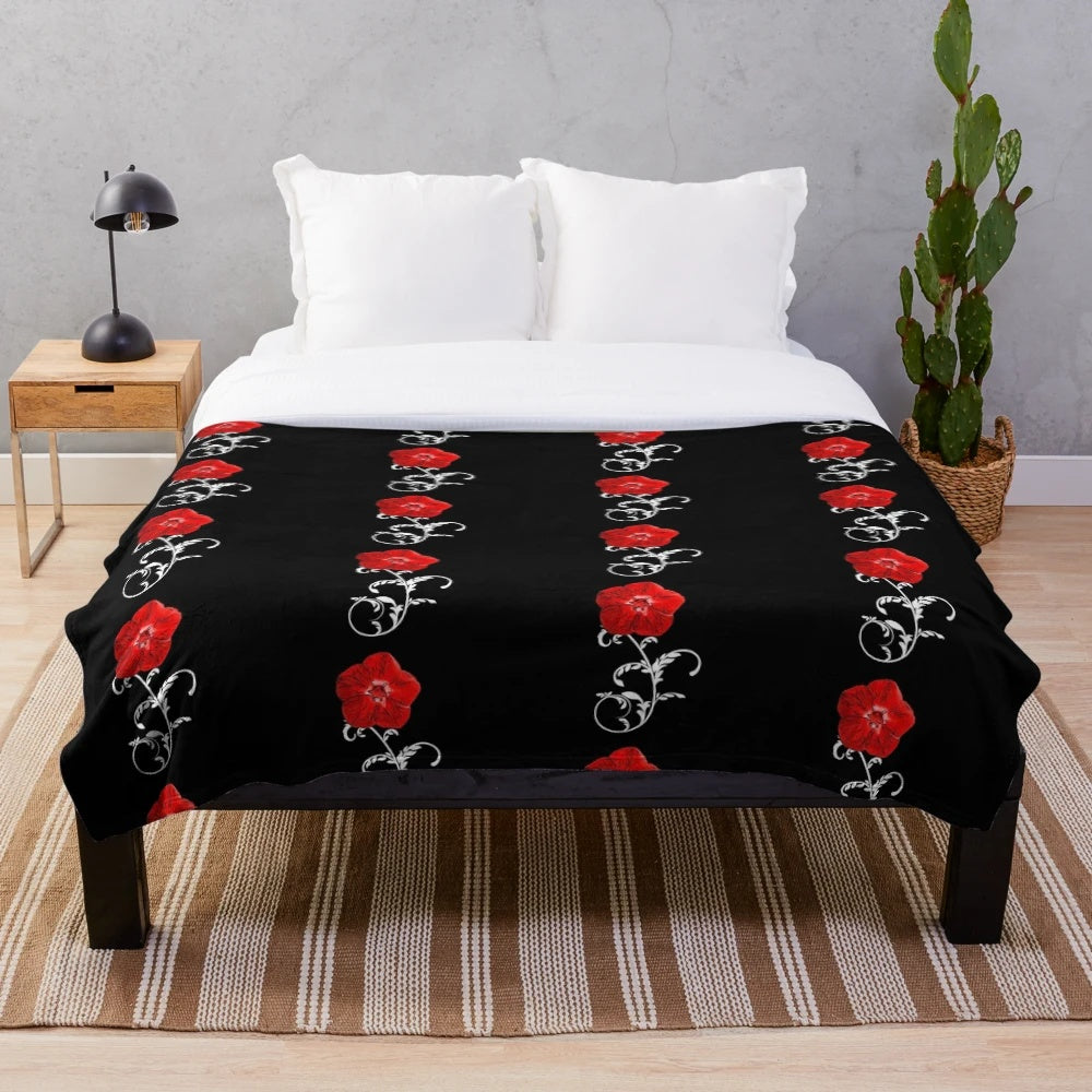 Scarlet pimpernel plush blanket with botanical flower design