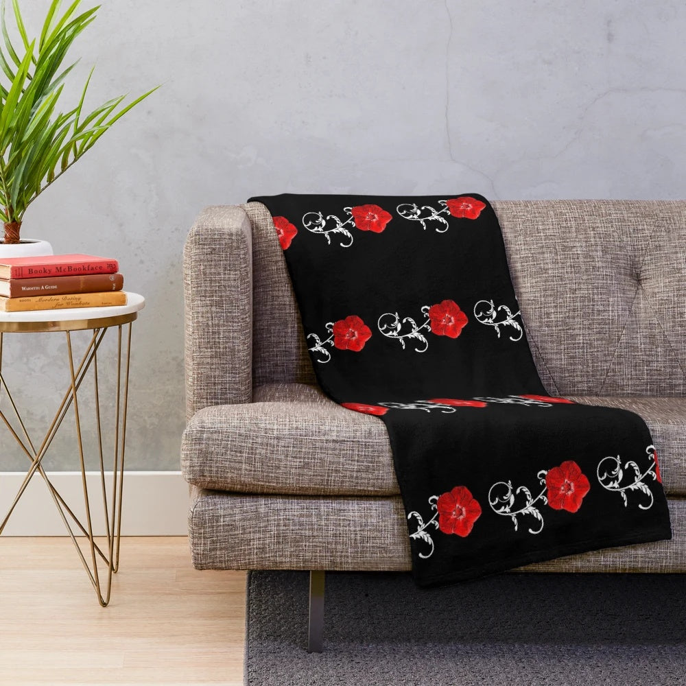 Scarlet pimpernel plush blanket with botanical flower design