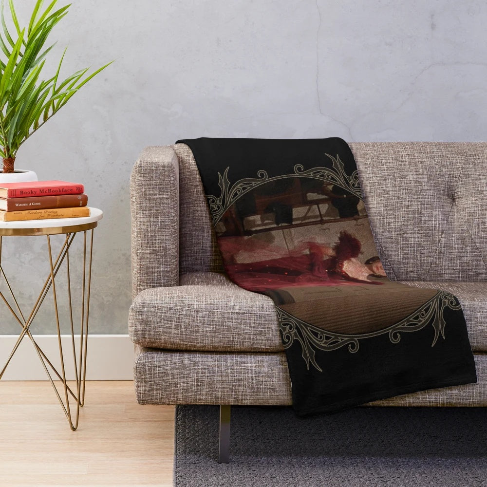 Scarlett-inspired red plush blanket featuring the iconic dress from the classic film Gone with the Wind