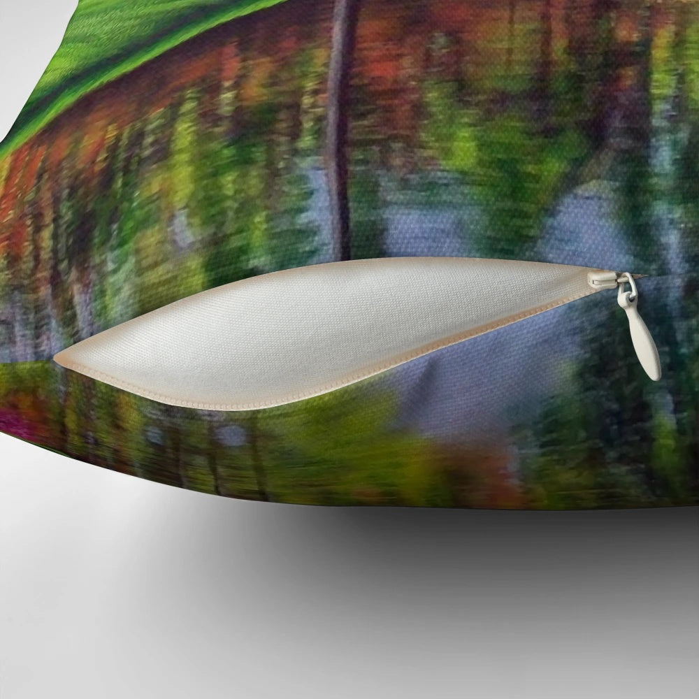 Colorful and painterly decorative pillow featuring the 16th hole at Augusta National Golf Course
