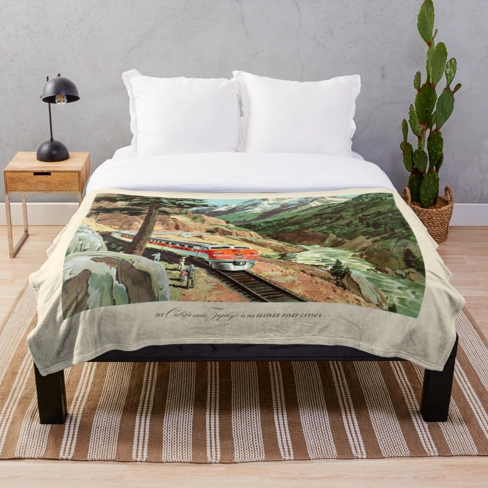 Cozy plush blanket featuring the iconic California Zephyr train