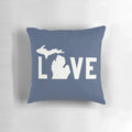 All white pillow with a scenic design featuring the Great Lakes region of Michigan