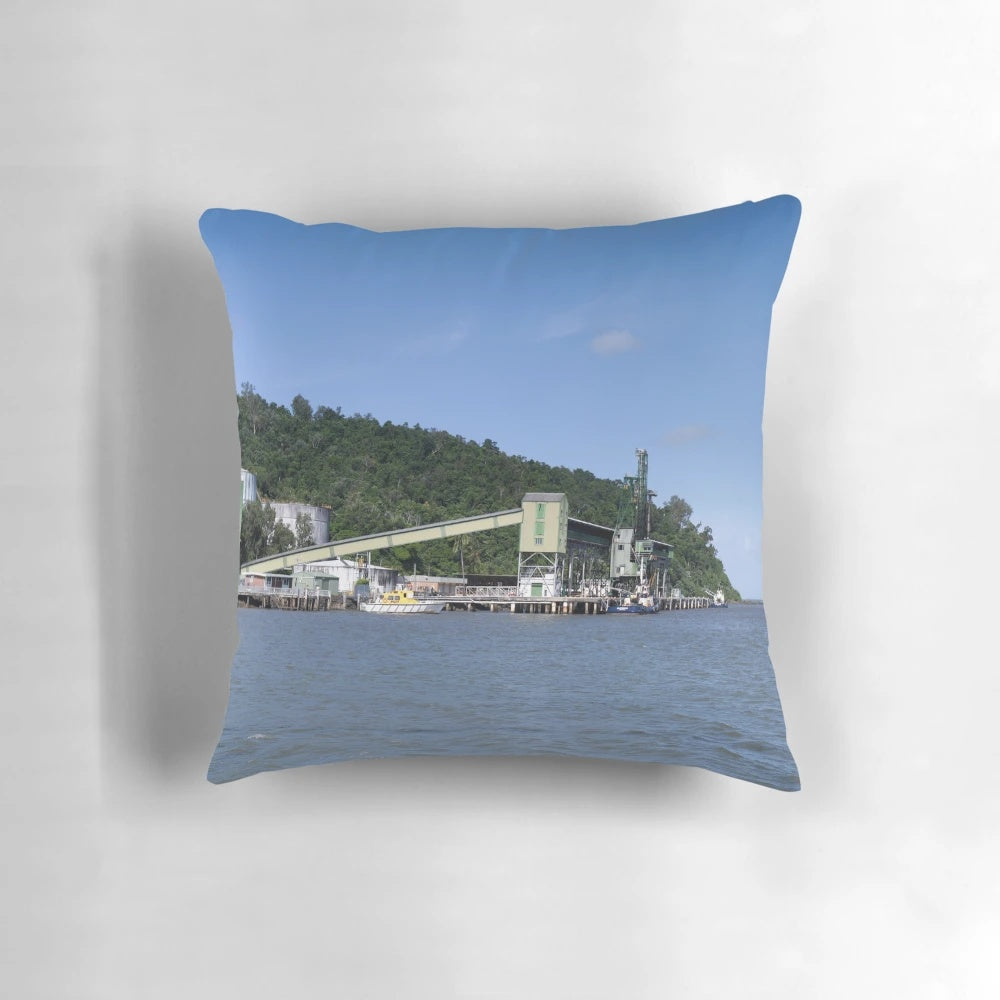 Pillow featuring a scenic image of Mourilyan Harbour in Innisfail, North Queensland, Australia