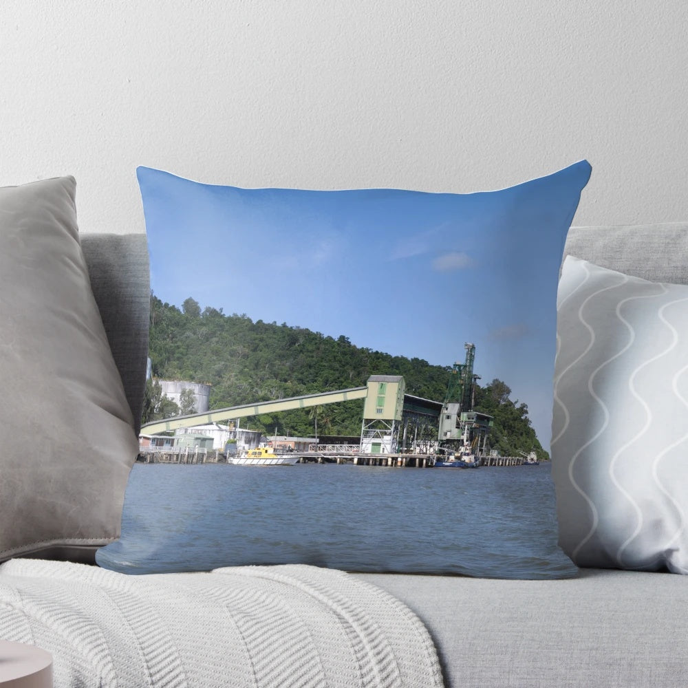 Pillow featuring a scenic image of Mourilyan Harbour in Innisfail, North Queensland, Australia