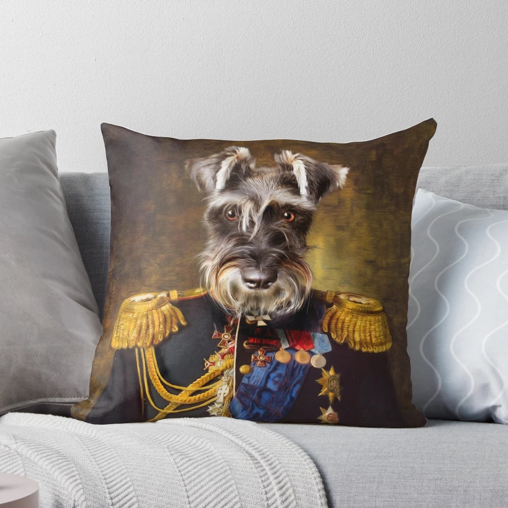 Realistic digital painting of a proud, anthropomorphic schnauzer dog in a stylish outfit, against a white background.