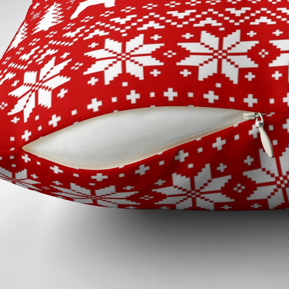 Schnauzer silhouette Christmas pillow featuring a festive sweater pattern