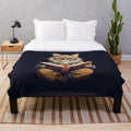 Serious librarian cat plush blanket with glasses, books, and a scholarly look