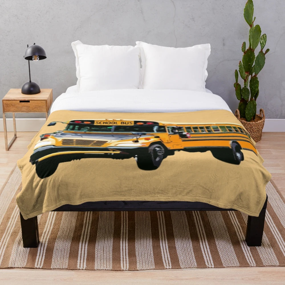 Cozy school bus themed plush blanket