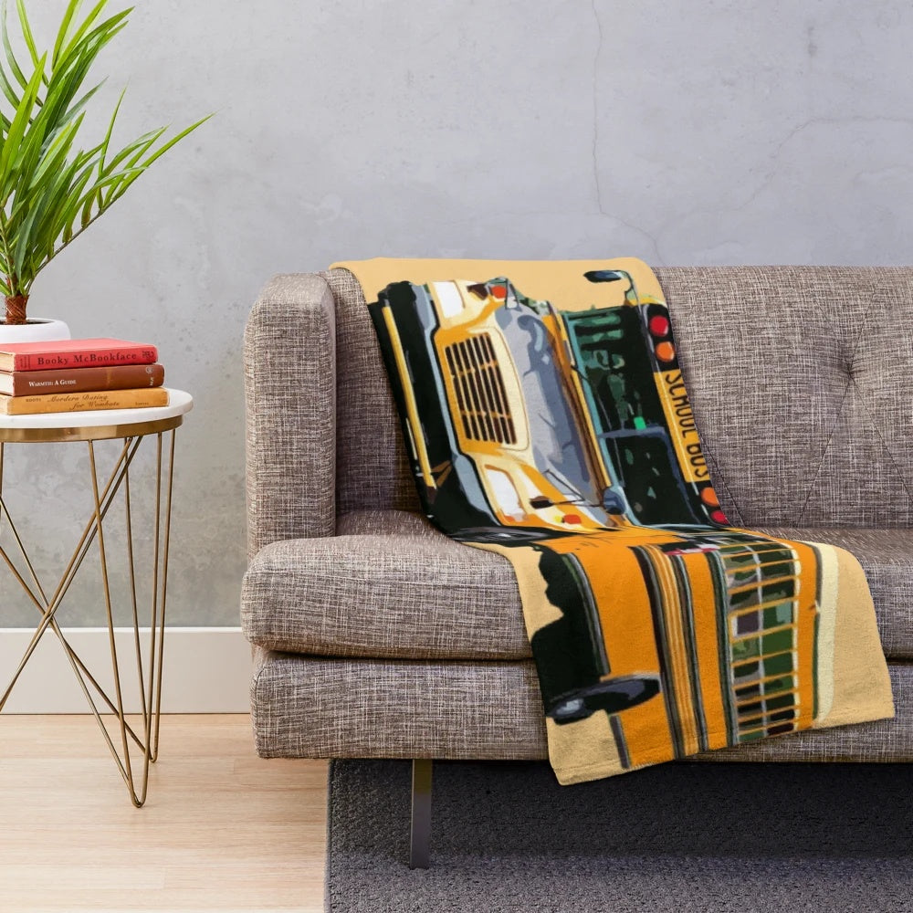 Cozy school bus themed plush blanket