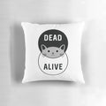 Schrodinger's Cat Quantum Physics Pillow featuring a graphic of a cat in a box