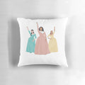 Decorative pillow featuring the Schuyler Sisters from the Broadway musical Hamilton