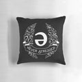 White geometric throw pillow with the word "schwa" printed on it, an important linguistic concept.