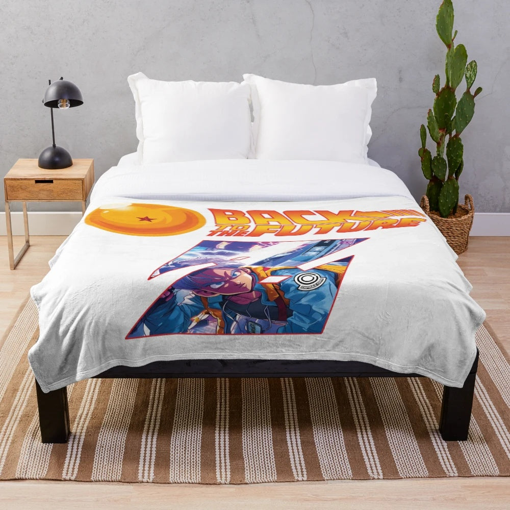 Sci-Fi Fusion Plush Blanket Featuring Dragon Ball Z and Back to the Future Crossover Art