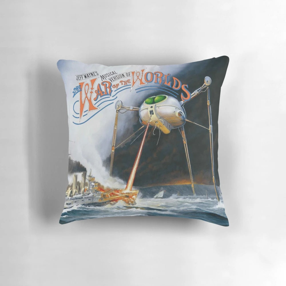 War of the Worlds inspired throw pillow featuring a musical design