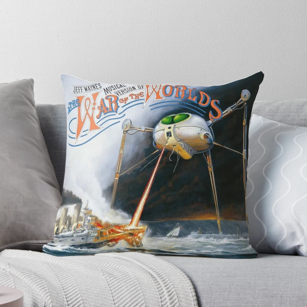 War of the Worlds inspired throw pillow featuring a musical design