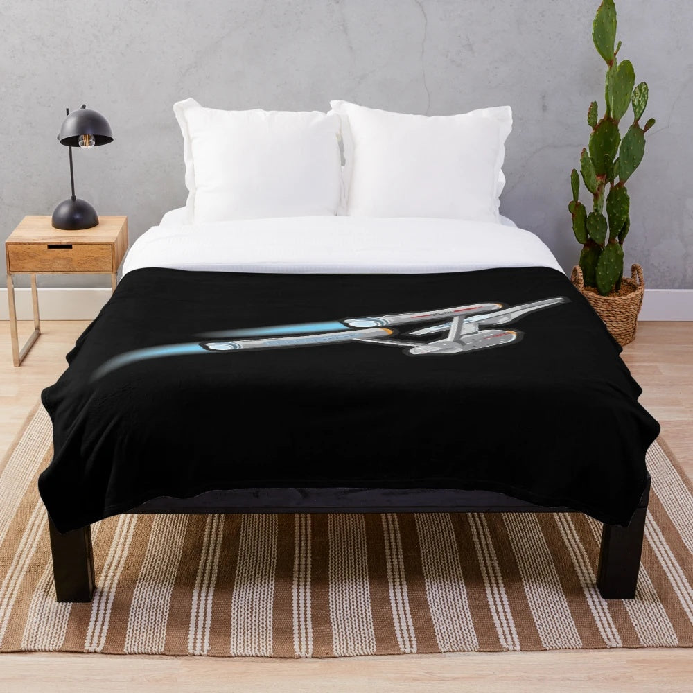 Classic plush blanket with a sci-fi inspired Enterprise design