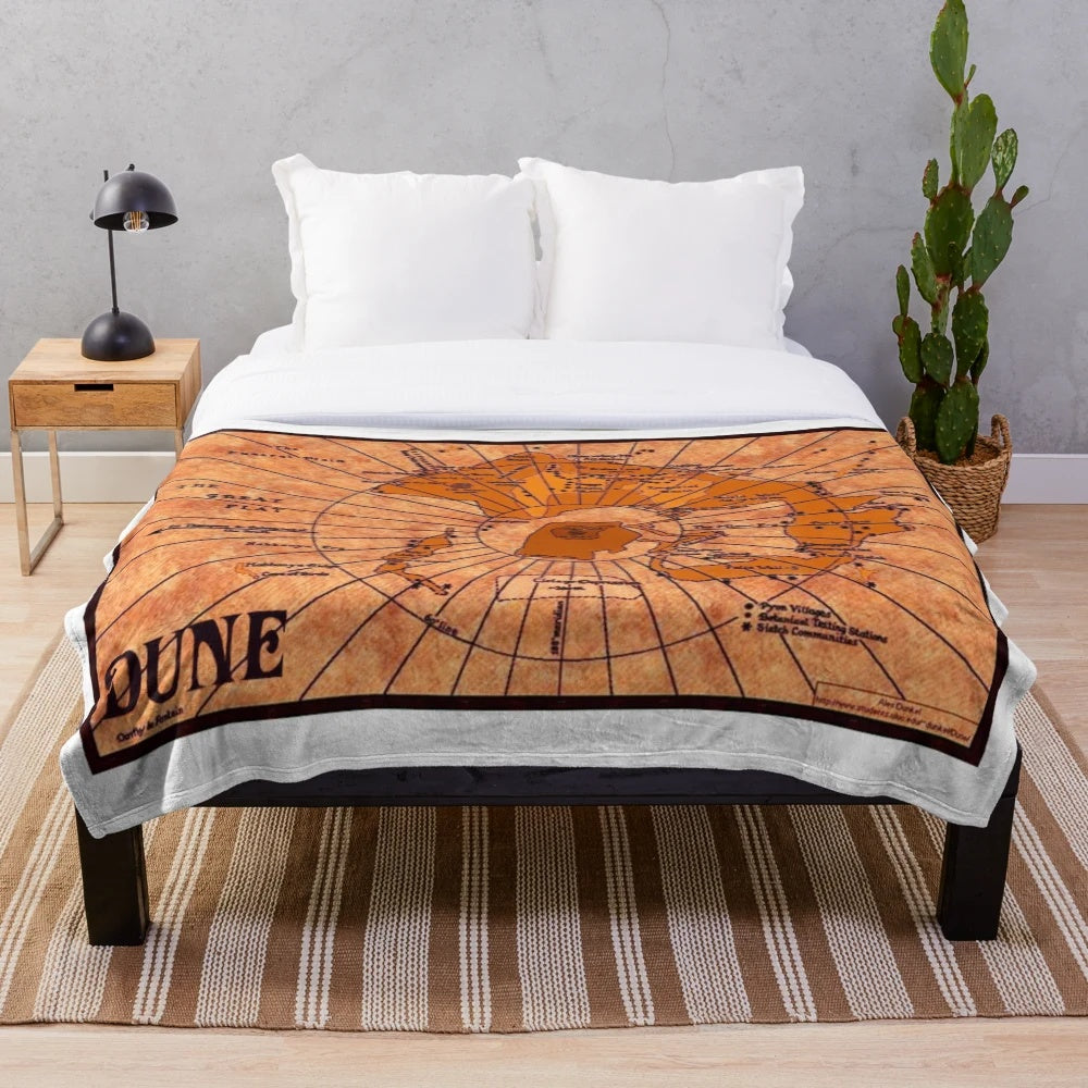 Dune map plush blanket featuring a detailed sci-fi fantasy map design